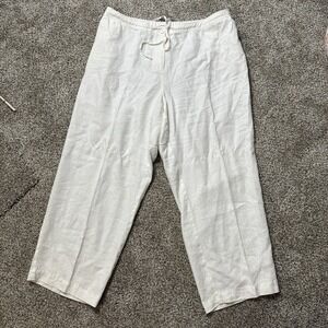 Kim Rogers Size 22W  White Linen Lined Pants Wide Leg w/ Drawstring, Pockets
